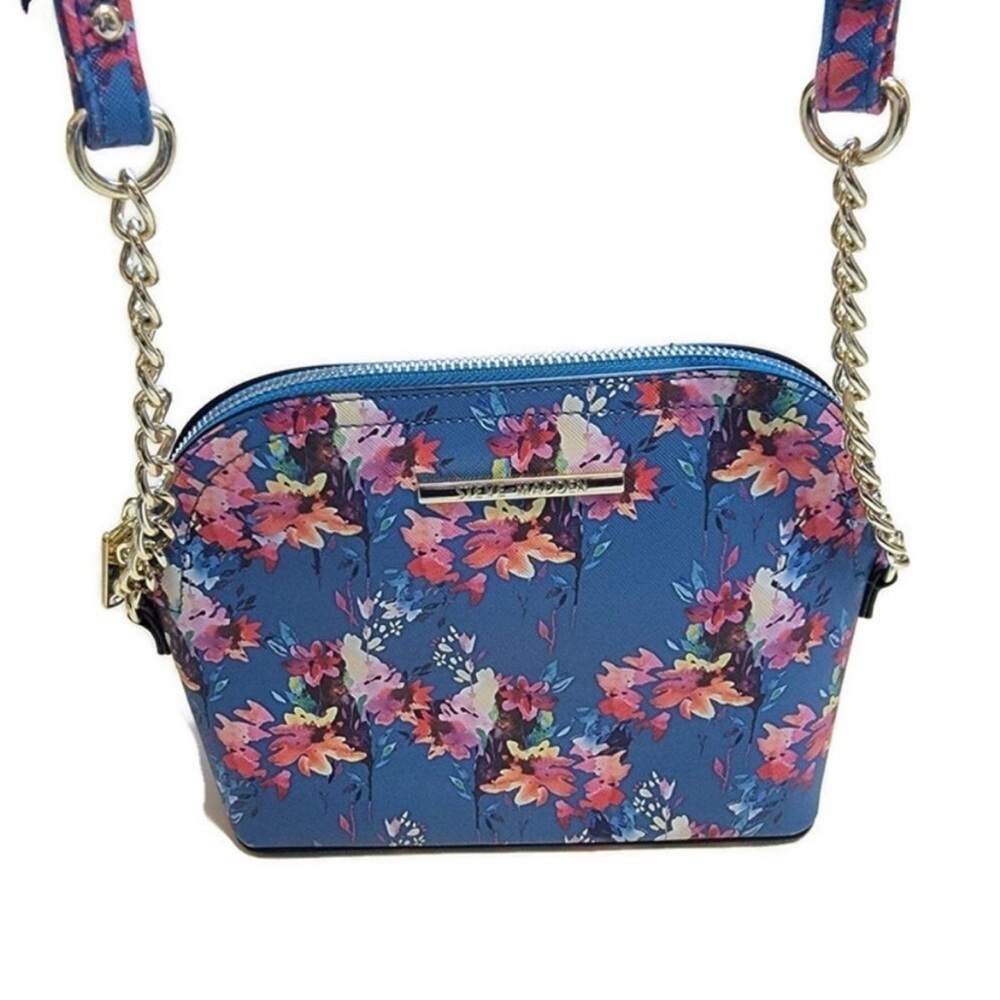 NWT Steve Madden BMaggie Floral Blue Gold Chain Crossbody Bag Purse - Picture 3 of 10